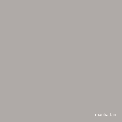 Un fond carré uniforme gris-beige atténué avec le mot 'manhattan' en minuscules, blanc, situé dans le coin inférieur droit.